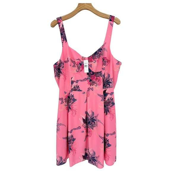 LOFT Paisley Corset Seamed Flare Summer Dress in Pink Multi Size 16 - Picture 4 of 15